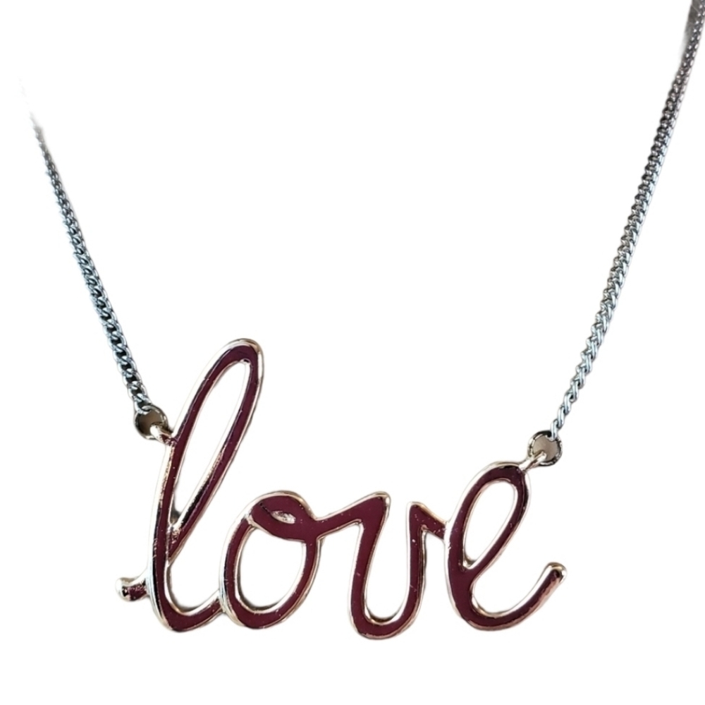 Two tone Silver Gold LOVE necklace 17.5 " *